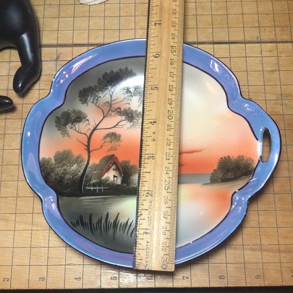 Noritake M Lusterware Japan Hand Painted Waterside Glowing Sunset Sunrise Scene - Picture 10 of 13